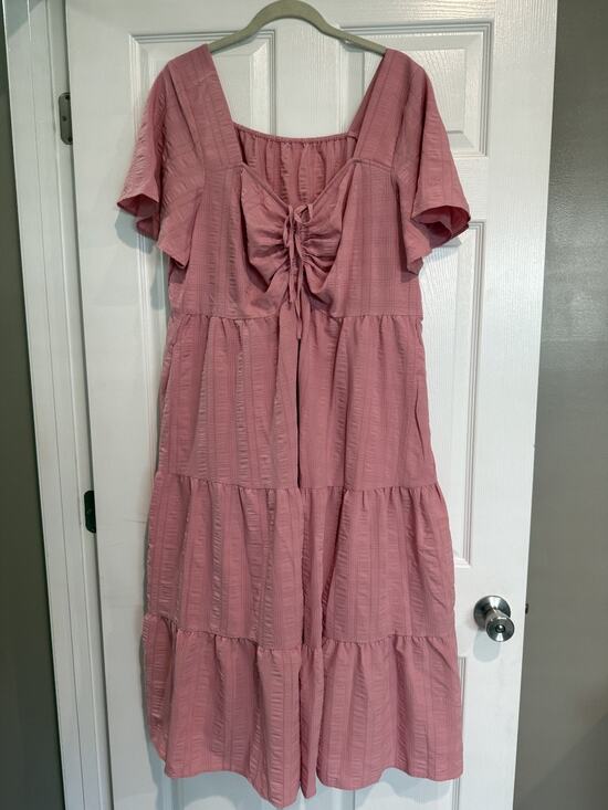 BloomChic Dresses & Skirts - Bloomchic Pink Tiered Dress Women's Size 18/20 Cottagecore Babydoll cinch front